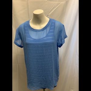 NYDJ Womens Chiffon Overlay striped casual Top NWT